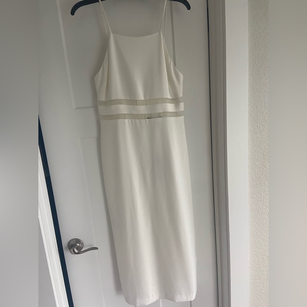 BCBG white formal midi dress. Perfect rehearsal dress for wedding!
